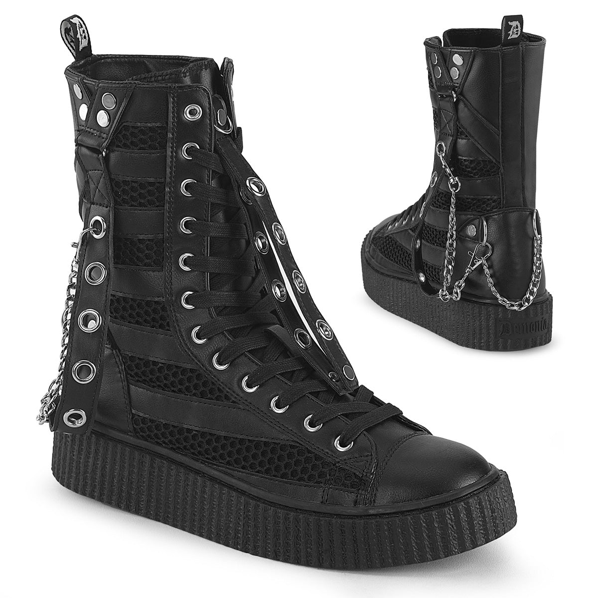 Demonia Cult Classic | "Sneeker-325" Sneakers - Black Vegan Leather-Fishnet