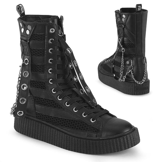 Demonia Cult Classic | "Sneeker-325" Sneakers - Black Vegan Leather-Fishnet