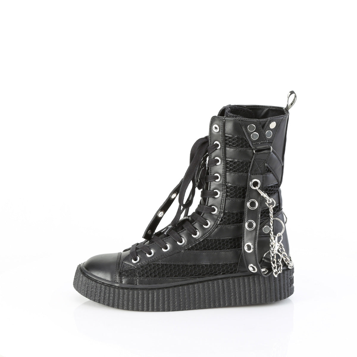 Demonia Cult Classic | "Sneeker-325" Sneakers - Black Vegan Leather-Fishnet