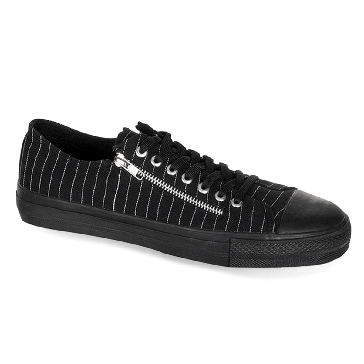 Demonia Cult Great Value | "Deviant-06" Sneakers - Black Canvas-White Pinstripes
