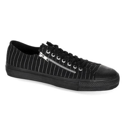 Demonia Cult Great Value | "Deviant-06" Sneakers - Black Canvas-White Pinstripes