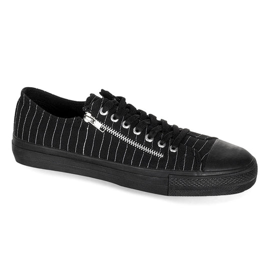 Demonia Cult Great Value | "Deviant-06" Sneakers - Black Canvas-White Pinstripes