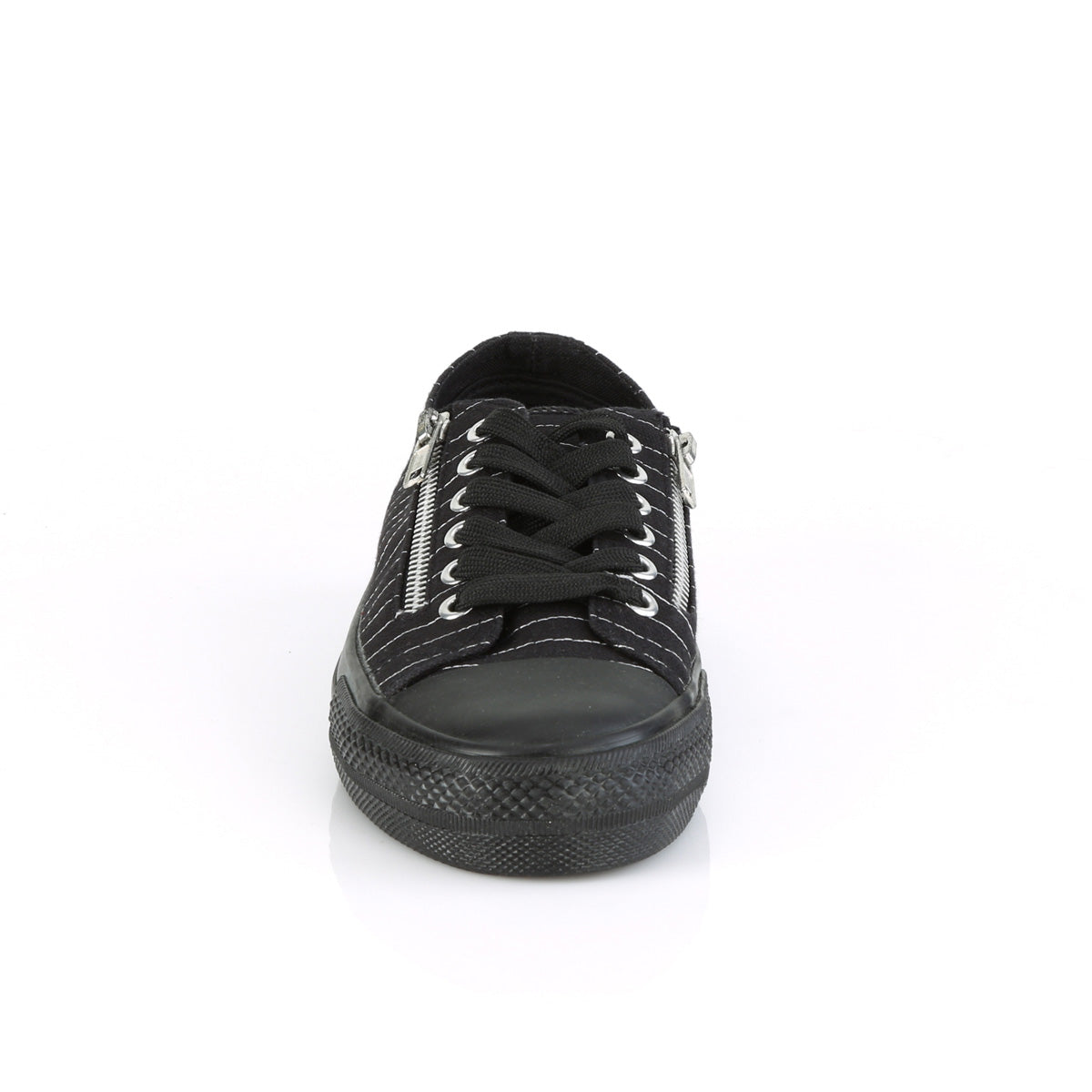 Demonia Cult Great Value | "Deviant-06" Sneakers - Black Canvas-White Pinstripes
