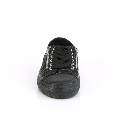 Demonia Cult Great Value | "Deviant-06" Sneakers - Black Canvas-White Pinstripes