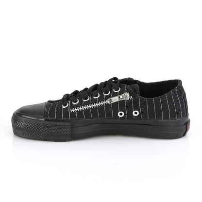 Demonia Cult Great Value | "Deviant-06" Sneakers - Black Canvas-White Pinstripes