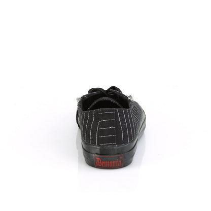 Demonia Cult Great Value | "Deviant-06" Sneakers - Black Canvas-White Pinstripes