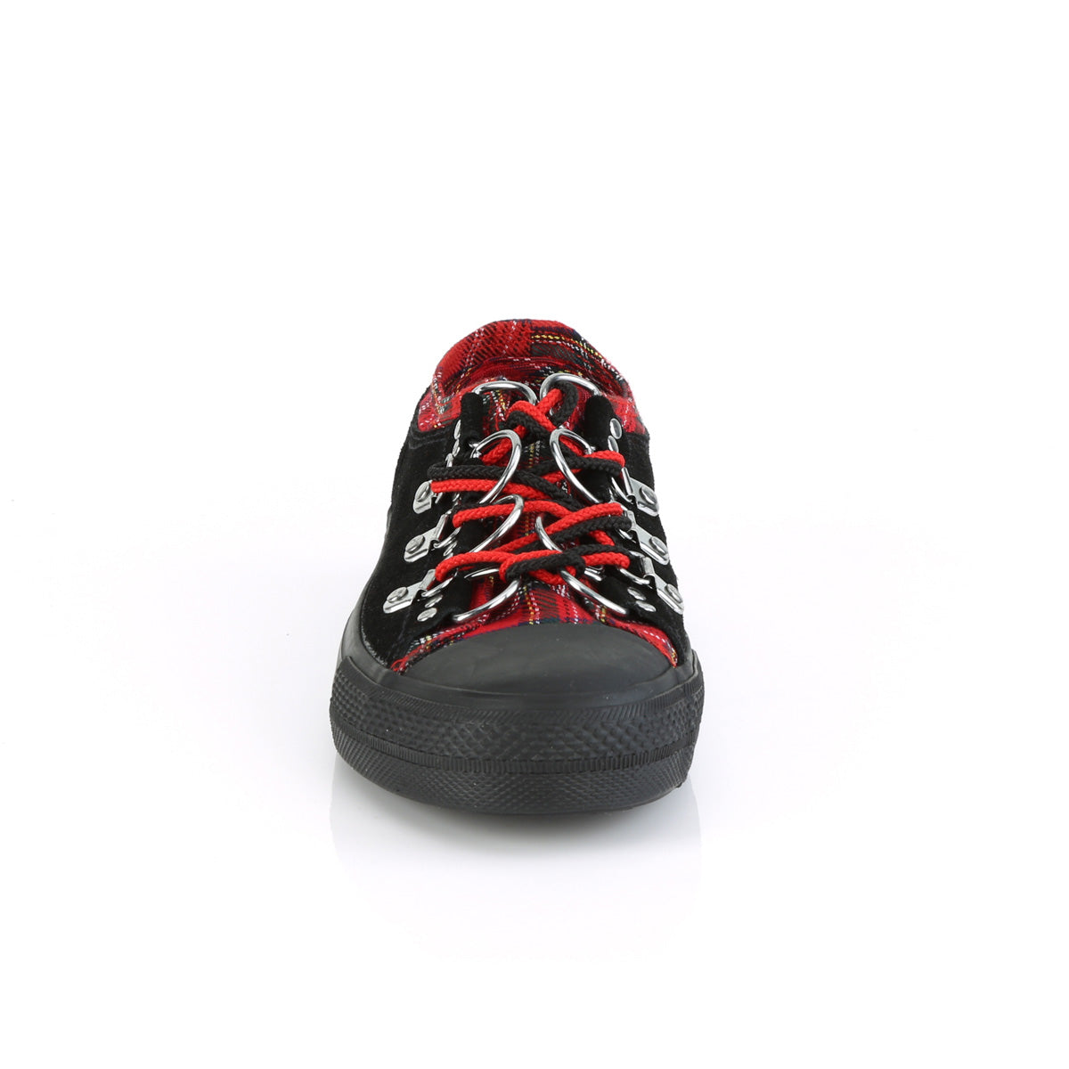 Demonia Cult Quality | "Deviant-05" Sneakers - Black Suede-Red Plaid