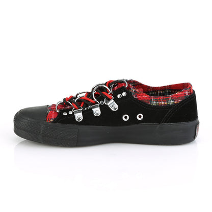 Demonia Cult Quality | "Deviant-05" Sneakers - Black Suede-Red Plaid