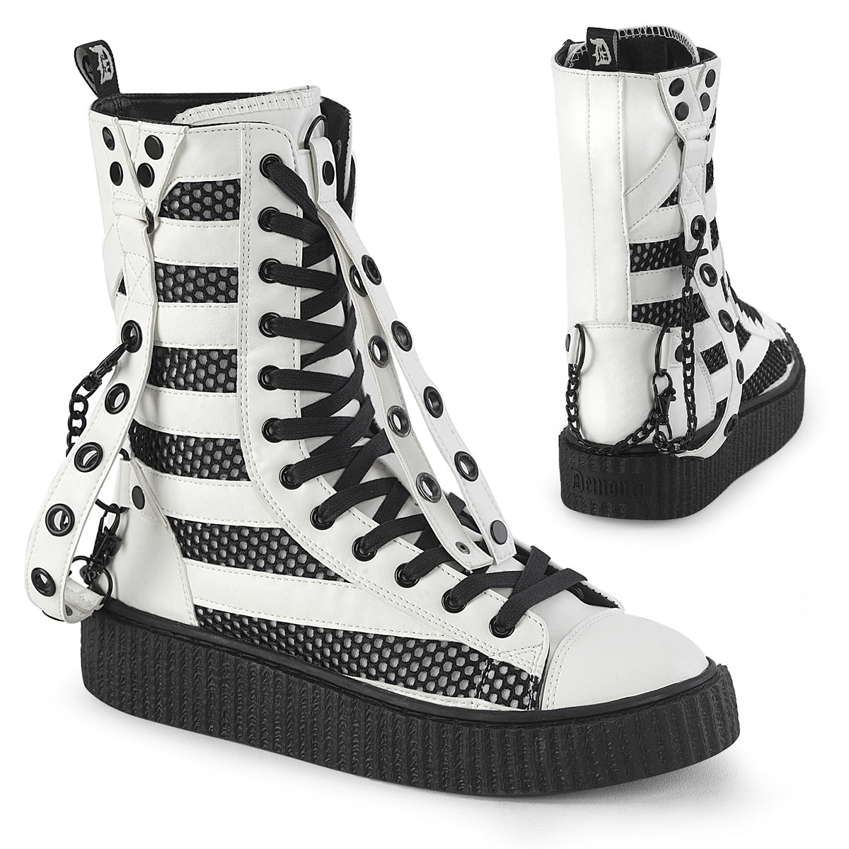 Demonia Cult Value | "Sneeker-325" Sneakers - White Vegan Leather-Fishnet