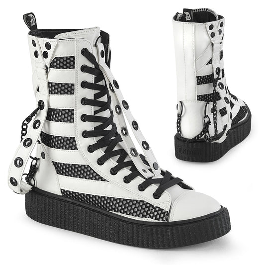 Demonia Cult Value | "Sneeker-325" Sneakers - White Vegan Leather-Fishnet