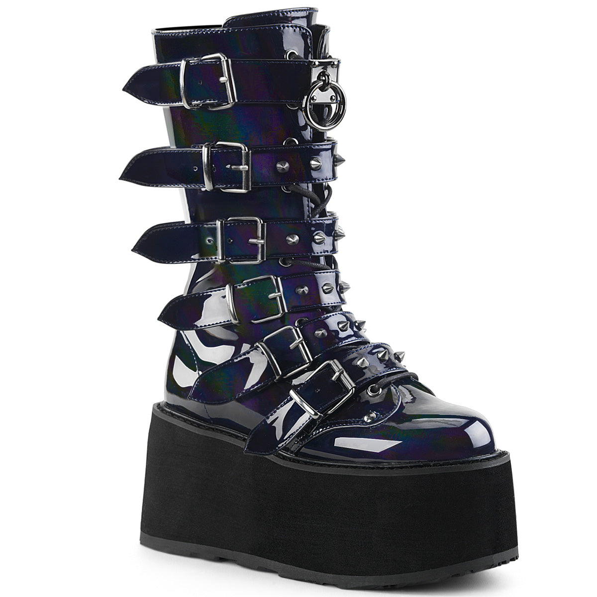 Demonia Cult Quality | "Damned-225" Boots - Black Hologram Vegan Leather