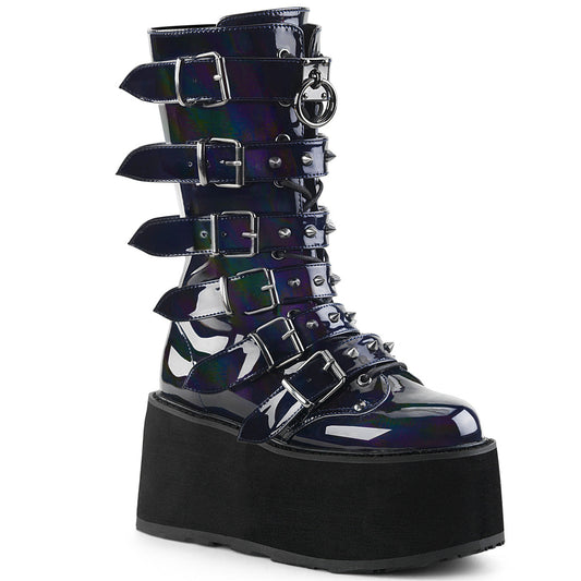 Demonia Cult Quality | "Damned-225" Boots - Black Hologram Vegan Leather