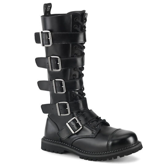 Demonia Cult Quality | "Riot-18BK" Boots - Black Leather