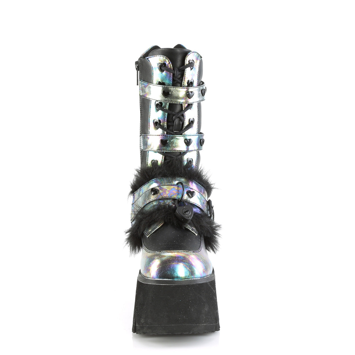 Demonia Cult Latest | "Ashes-120" Boots - Black Vegan Leather Green Multi Oil