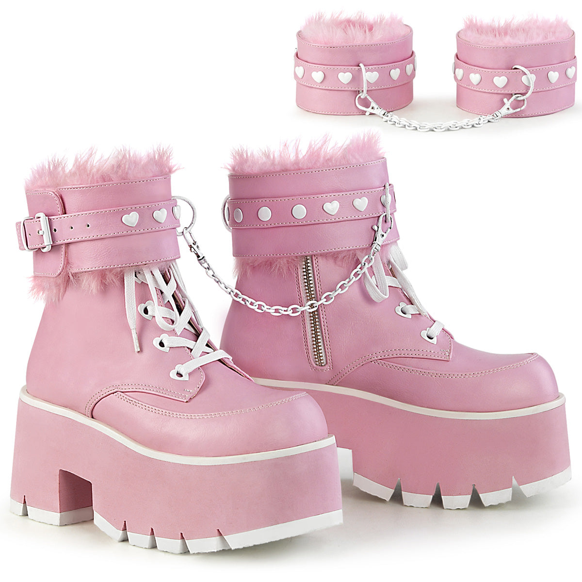 Demonia Cult Signature | "Ashes-57" Boots - Baby Pink Vegan Leather