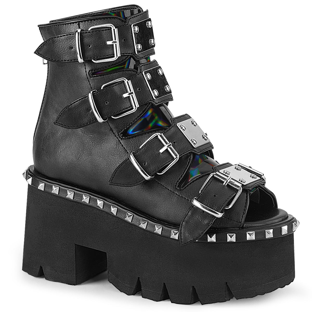 Demonia Cult Essential | "Ashes-70" Boots - Black Vegan Leather & Hologram