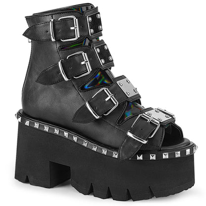 Demonia Cult Essential | "Ashes-70" Boots - Black Vegan Leather & Hologram