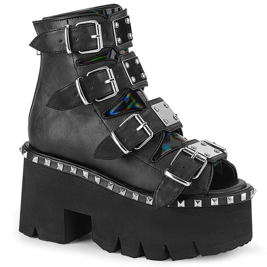 Demonia Cult Essential | "Ashes-70" Boots - Black Vegan Leather & Hologram