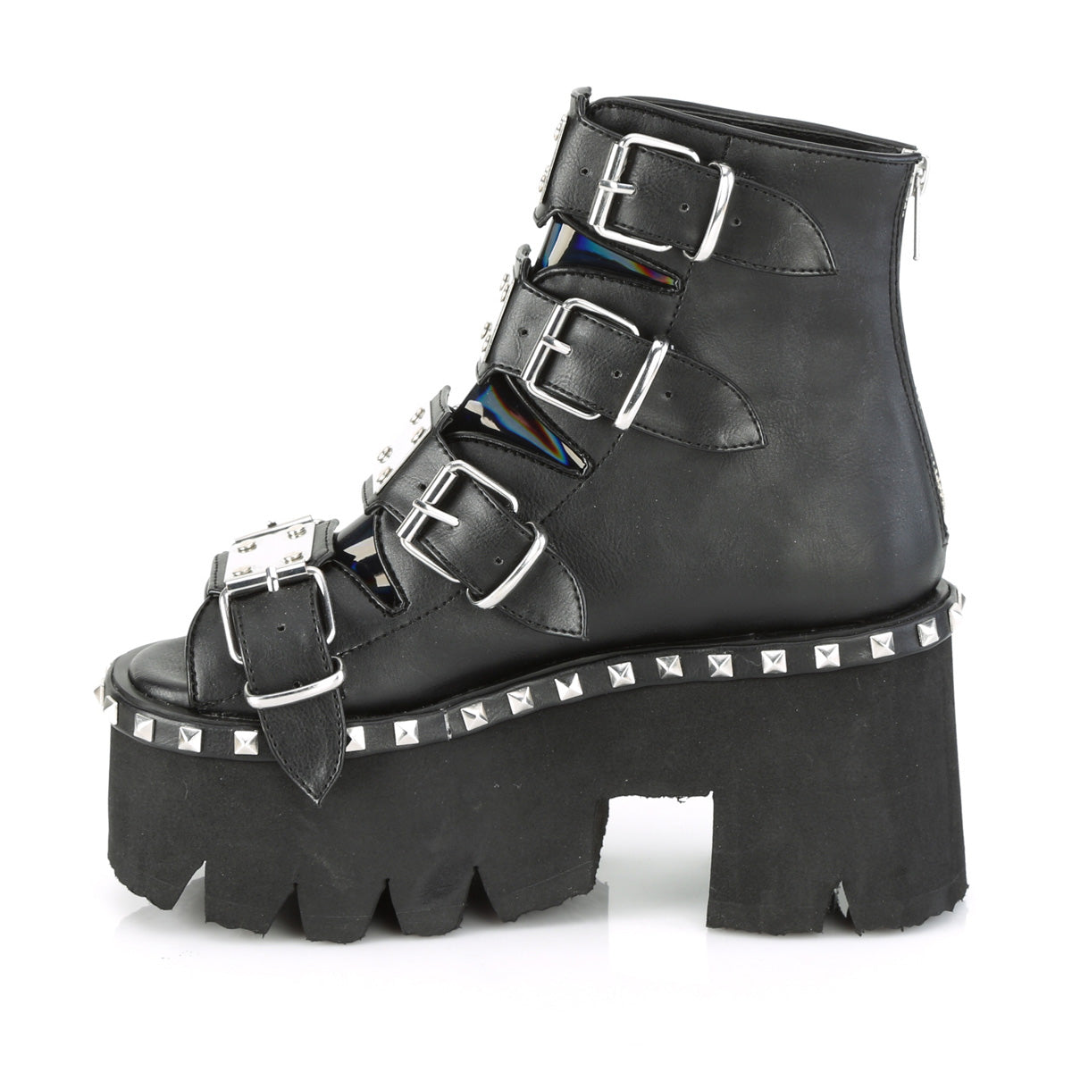 Demonia Cult Essential | "Ashes-70" Boots - Black Vegan Leather & Hologram