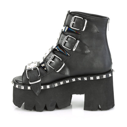 Demonia Cult Essential | "Ashes-70" Boots - Black Vegan Leather & Hologram