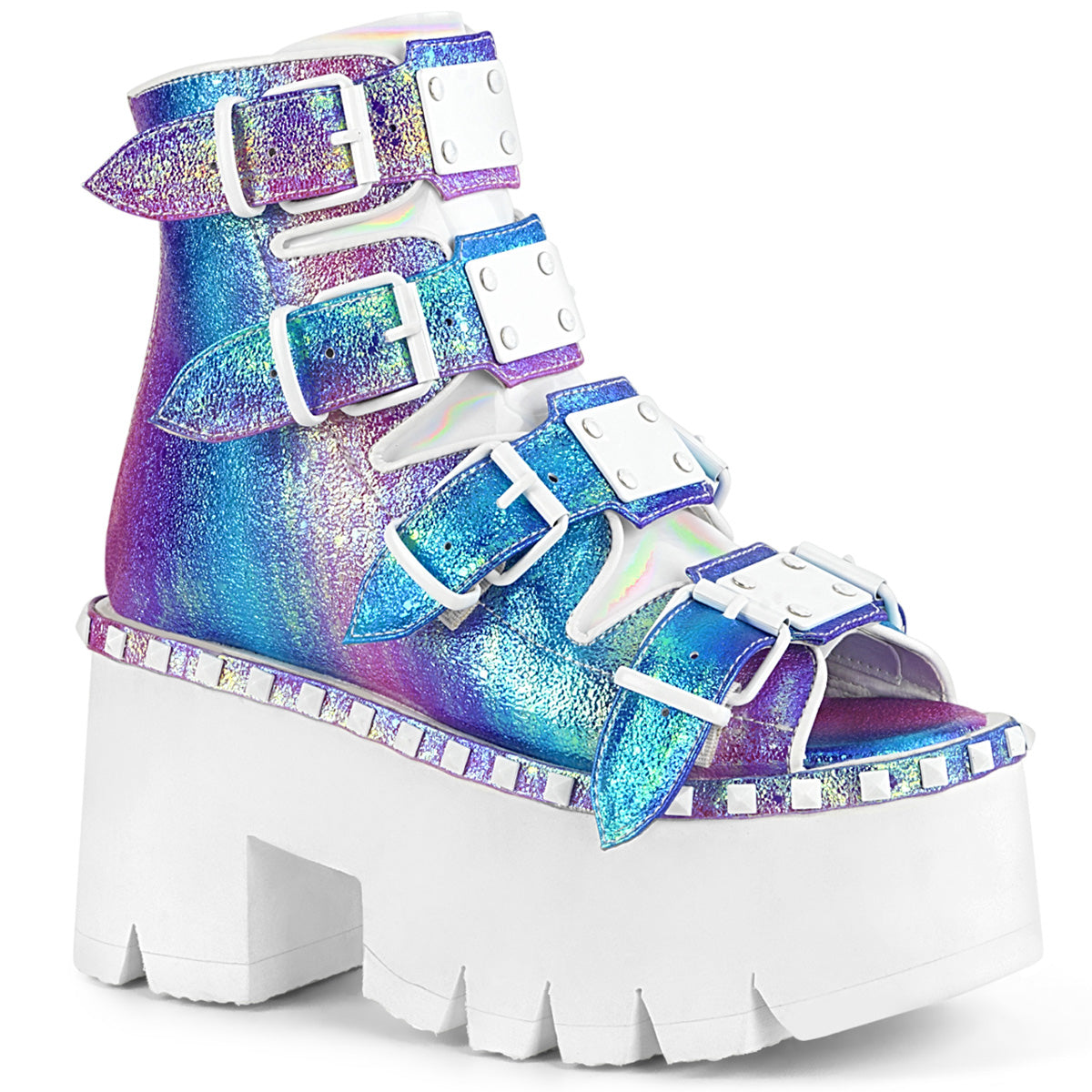 Demonia Cult Everyday | "Ashes-70" Boots - Purple Multi Iridescent Vegan Leather