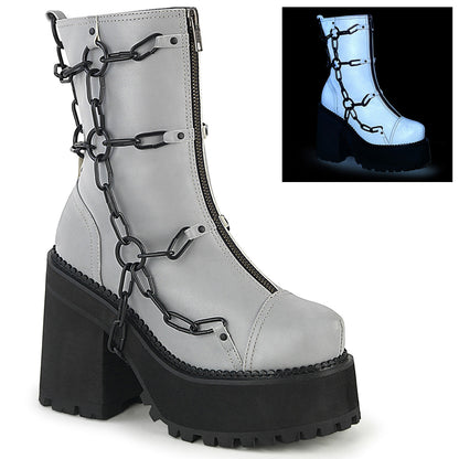 Demonia Cult Latest | "Assault-66" Boots - Gray Reflective Vegan Leather