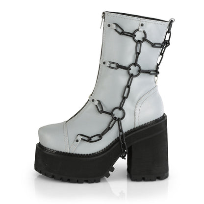 Demonia Cult Latest | "Assault-66" Boots - Gray Reflective Vegan Leather