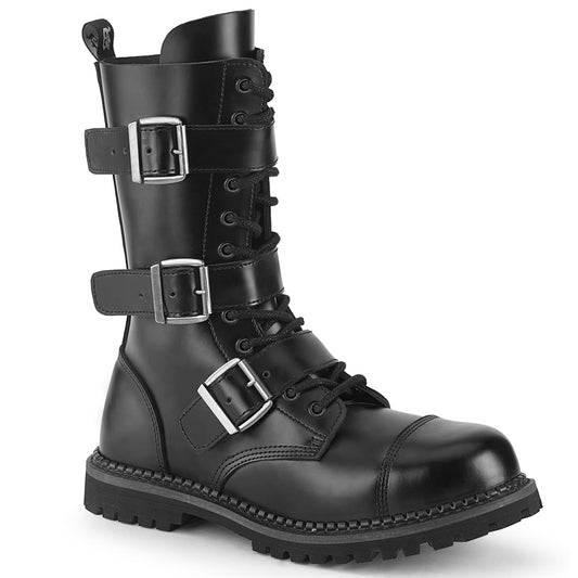 Demonia Cult Essential | "Riot-12BK" Boots - Black Leather
