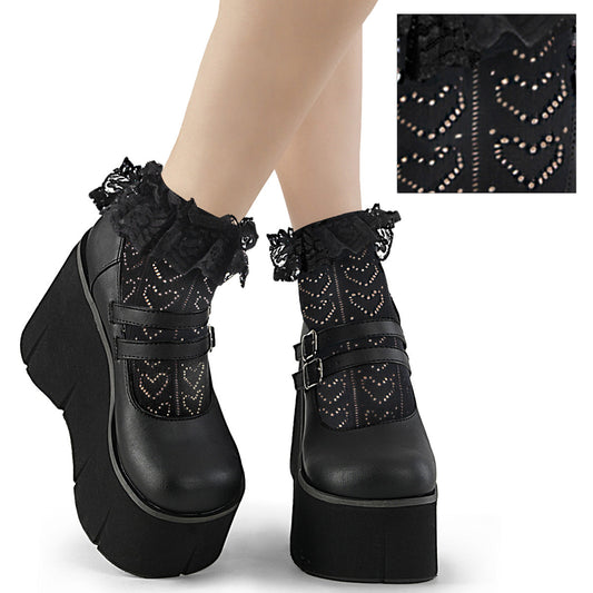 Demonia Cult Signature | "Heart Net Ruffle Sock" - Black Nylon & Spandex
