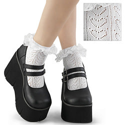 Demonia Cult Classic | "Heart Net Ruffle Sock" - White Nylon & Spandex