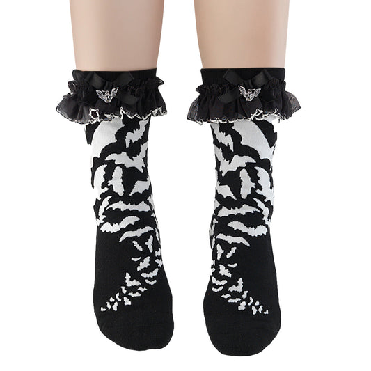 Demonia Cult Value | "Heart Net Ruffle Sock" - White Nylon & Spandex