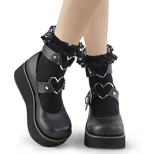 Demonia Cult Latest | "Ruffle Lace Sock" - Black Nylon