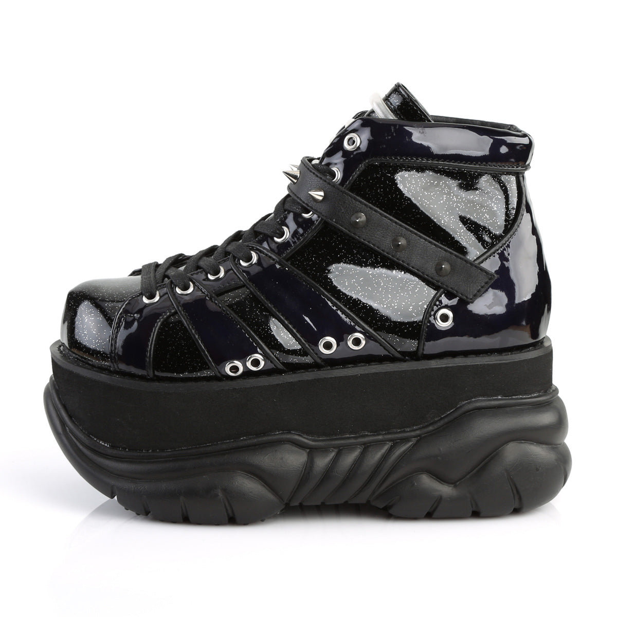 Demonia Cult Classic | "Neptune-100" Boots - Black Glitter/Vegan Leather