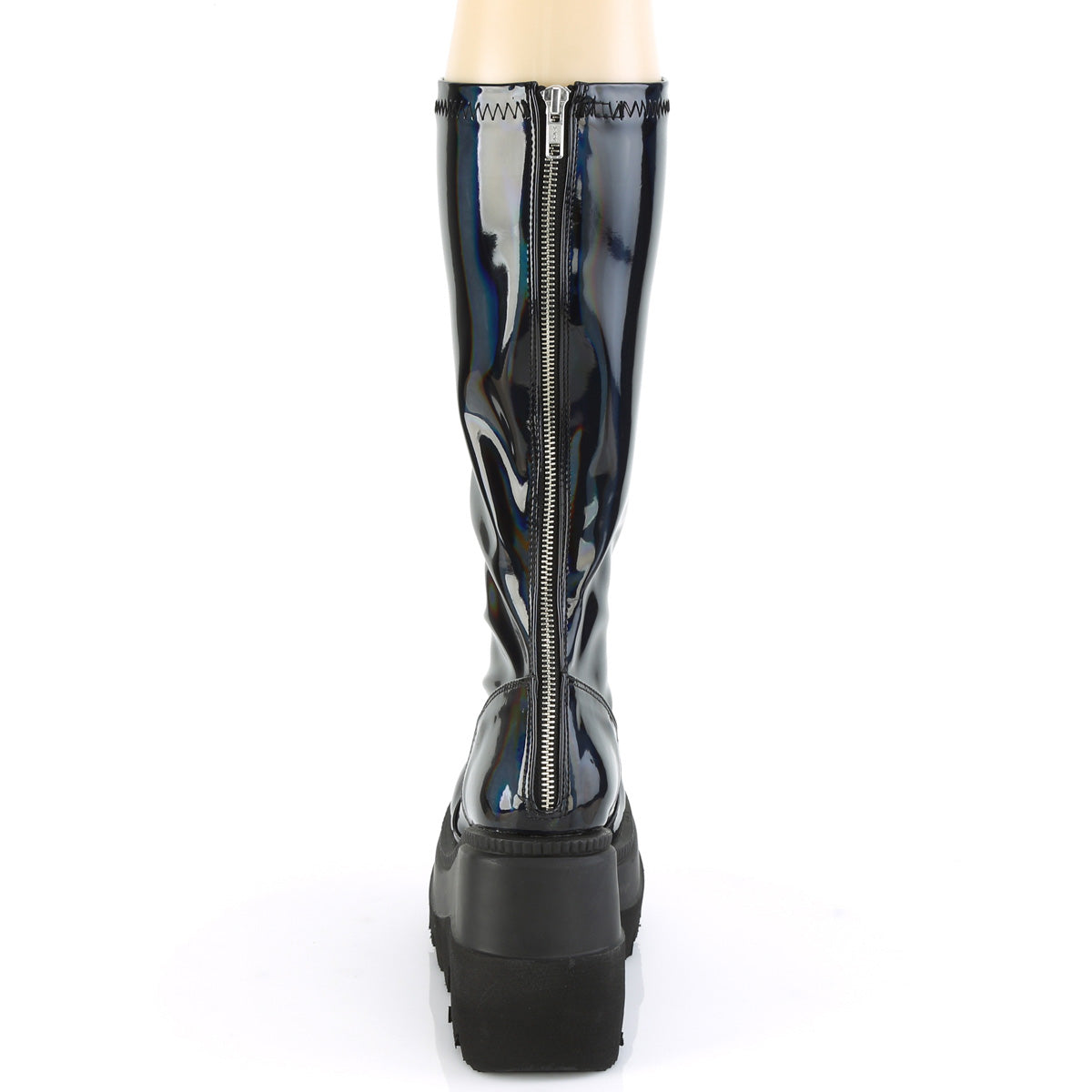Demonia Cult Latest | "Shaker-65" Boots - Stretch Black Patent Holo