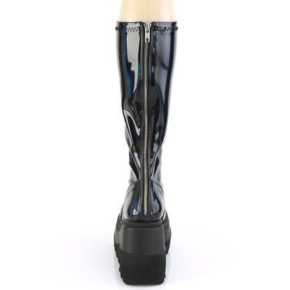 Demonia Cult Latest | "Shaker-65" Boots - Stretch Black Patent Holo