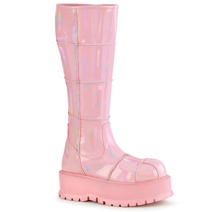 Demonia Cult Great Value | "Slacker-230" Boots - Baby Pink Hologram Patent