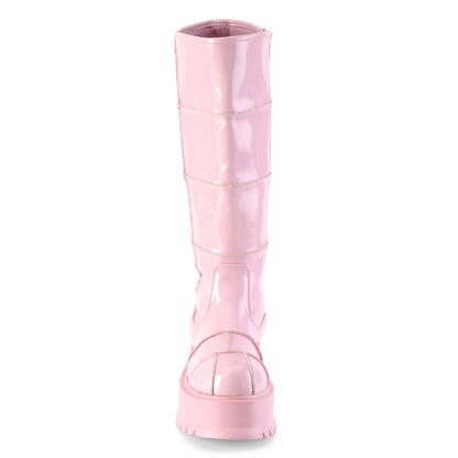 Demonia Cult Great Value | "Slacker-230" Boots - Baby Pink Hologram Patent