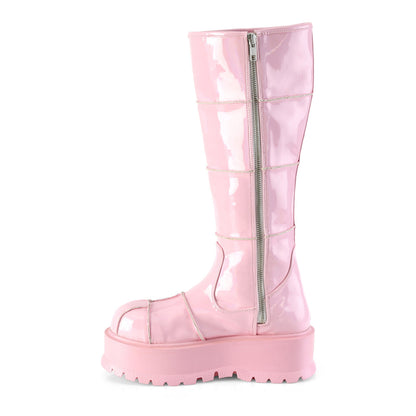 Demonia Cult Great Value | "Slacker-230" Boots - Baby Pink Hologram Patent