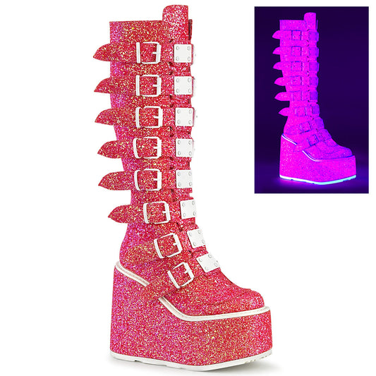 Demonia Cult Quality | "Swing-815UV" Boots - Pink Glitter