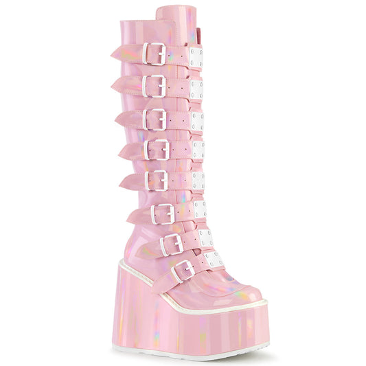 Demonia Cult Signature | "Swing-815" Boots - Baby Pink Hologram