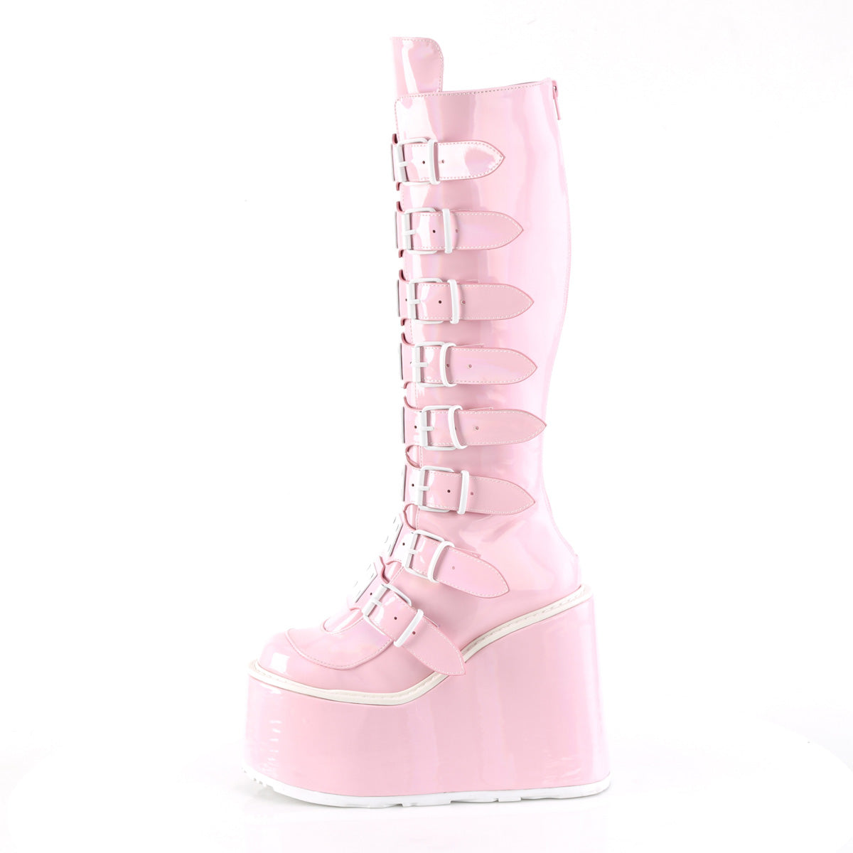 Demonia Cult Signature | "Swing-815" Boots - Baby Pink Hologram