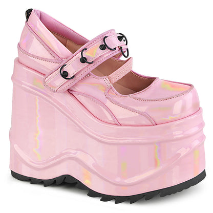 Demonia Cult Latest | "Wave-48" Pumps - Baby Pink Hologram Patent