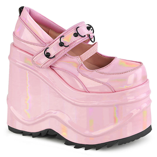 Demonia Cult Latest | "Wave-48" Pumps - Baby Pink Hologram Patent