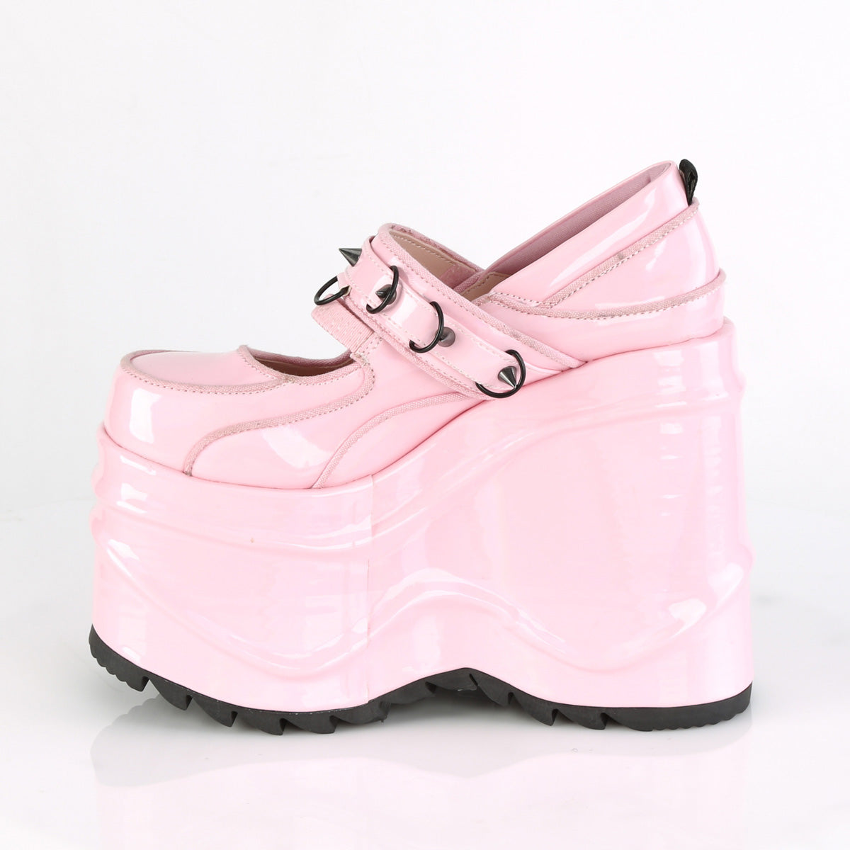 Demonia Cult Latest | "Wave-48" Pumps - Baby Pink Hologram Patent