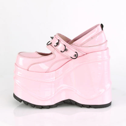 Demonia Cult Latest | "Wave-48" Pumps - Baby Pink Hologram Patent