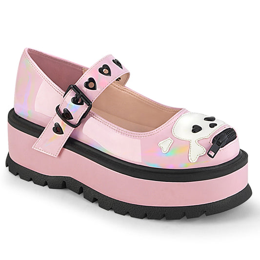 Demonia Cult Signature | "Slacker-27" Platforms - Baby Pink Hologram