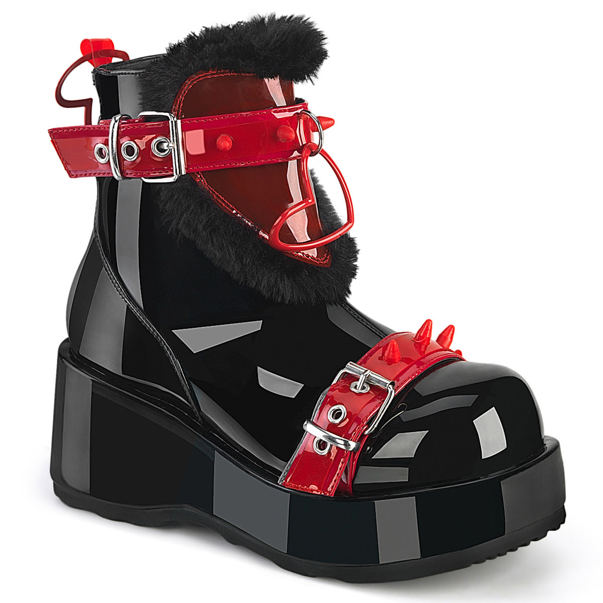Demonia Cult Classic | "Cubby-57" Boots - Black Patent-Red PVC