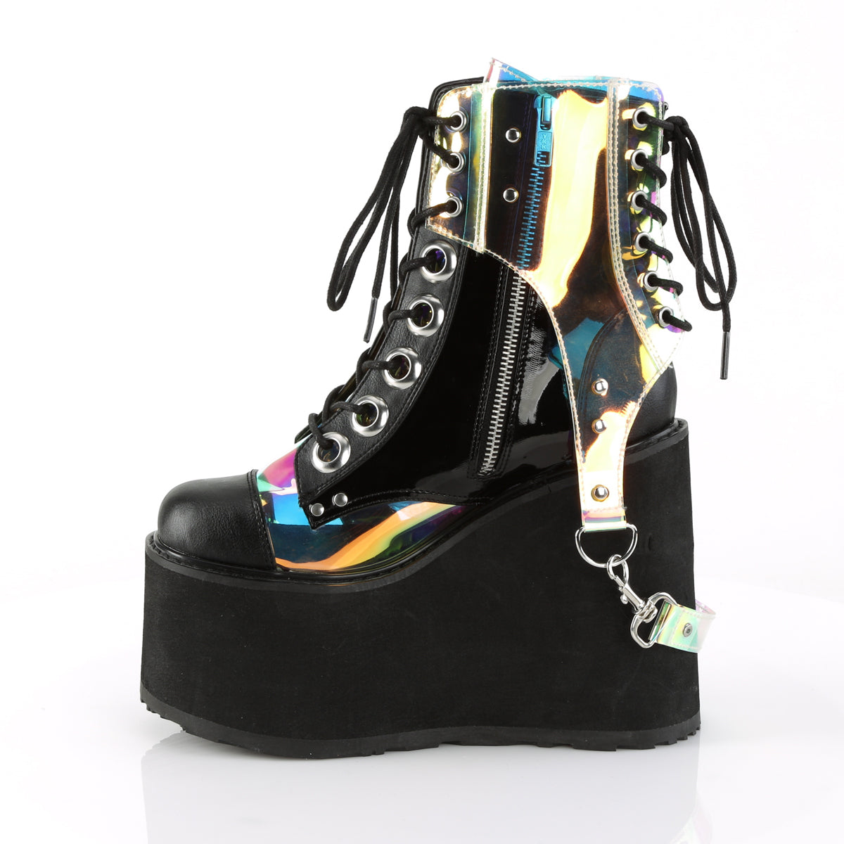 Demonia Cult Great Value | "Swing-115" Boots - Black Vegan Leather/Magic Mirror