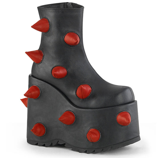 Demonia Cult Signature | "Slay-77" Boots - Black-Red Vegan Leather