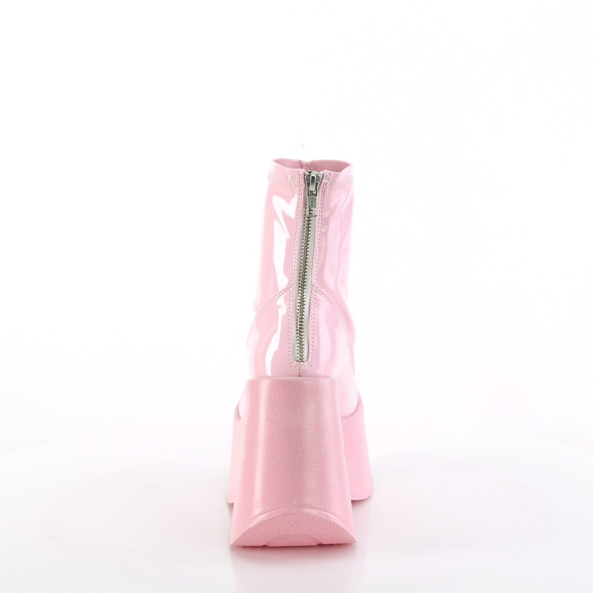 Demonia Cult Classic | "Dynamite-100" Boots - Baby Pink Stretch Holo
